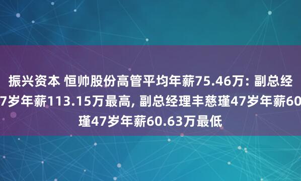 振兴资本 恒帅股份高管平均年薪75.46万: 副总经理马丽娜47岁年薪113.15万最高, 副总经理丰慈瑾47岁年薪60.63万最低