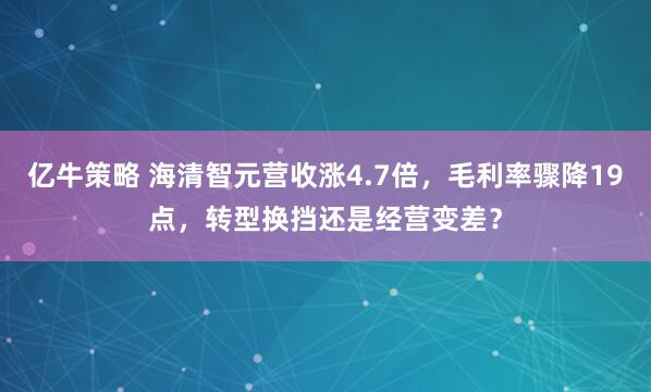 亿牛策略 海清智元营收涨4.7倍，毛利率骤降19点，转型换挡还是经营变差？